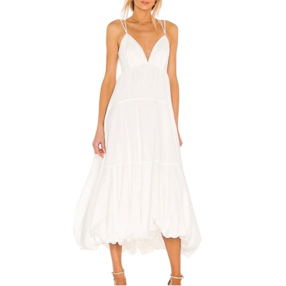 Cinq à Sept Dresses & Skirts - Cinq a Sept Effie White Bubble Hem Midi Dress Cotton V-Neck Cross Back Size 6